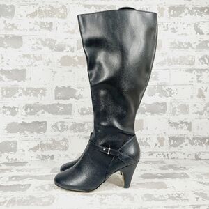 New Bella Vita Sasha Wide Black Faux Leather Heeled Zip Up Boots D755